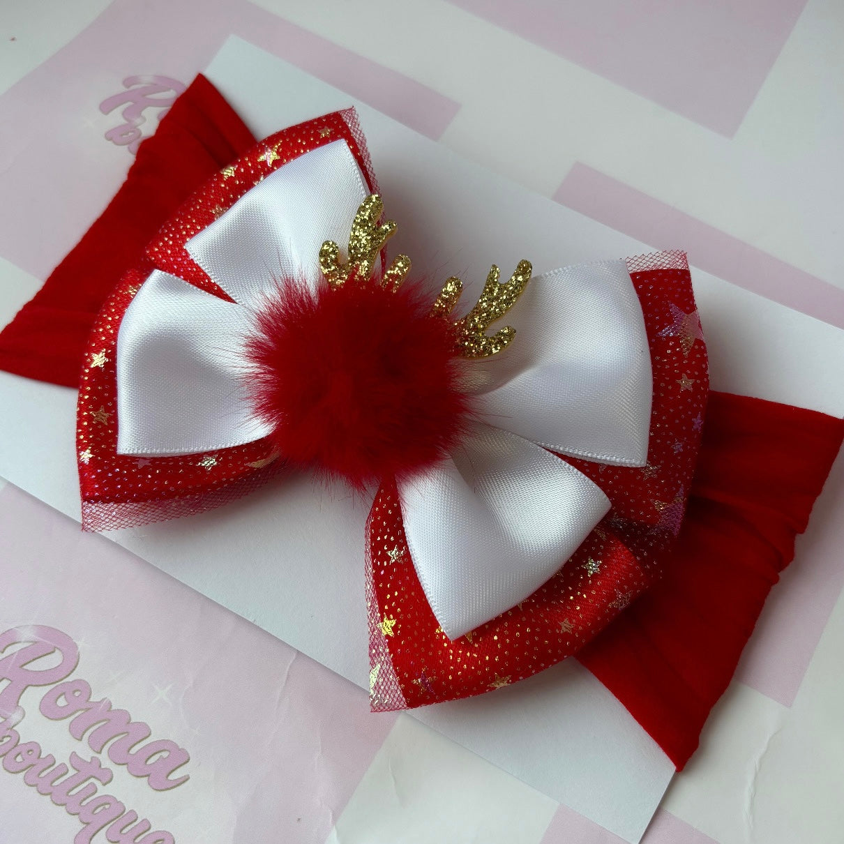 Reindeer Pom Pom Bow