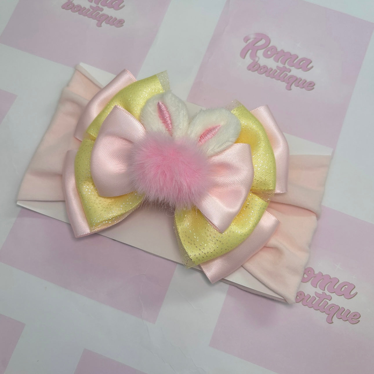 Lemon Pink Bunny Bow