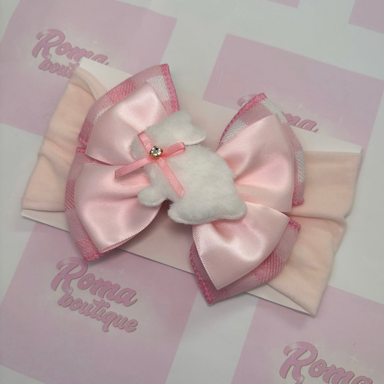 Gingham pink Bunny Bow