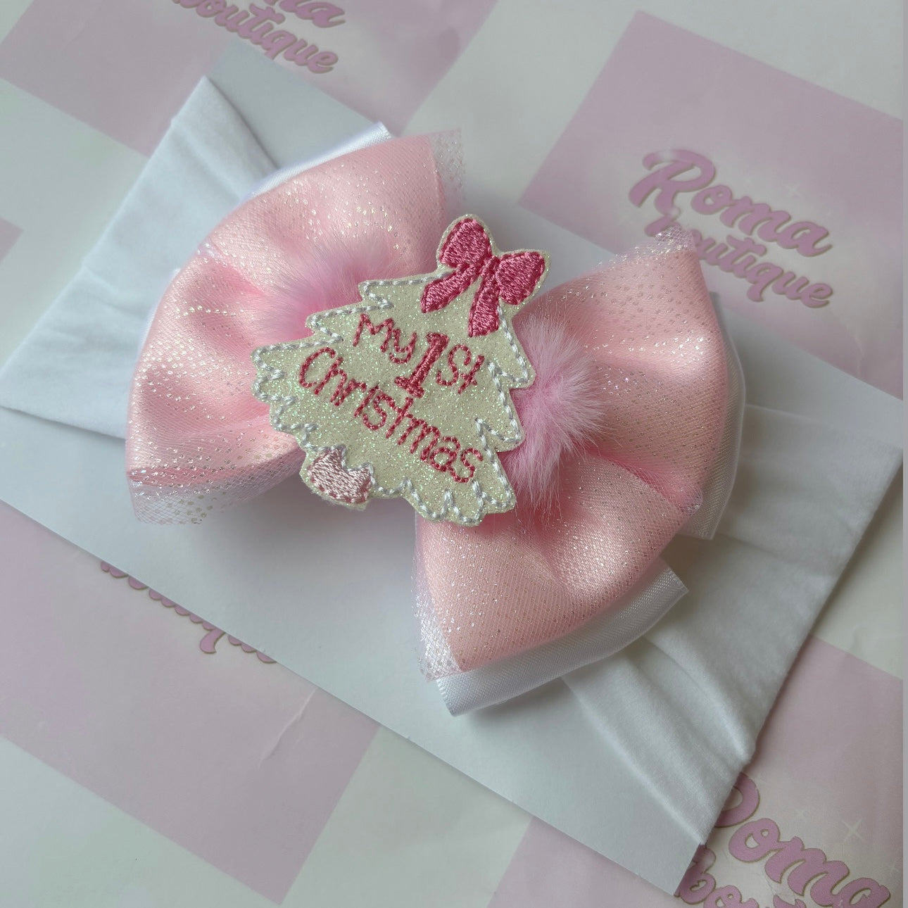 Pink “1st Christmas” Bow