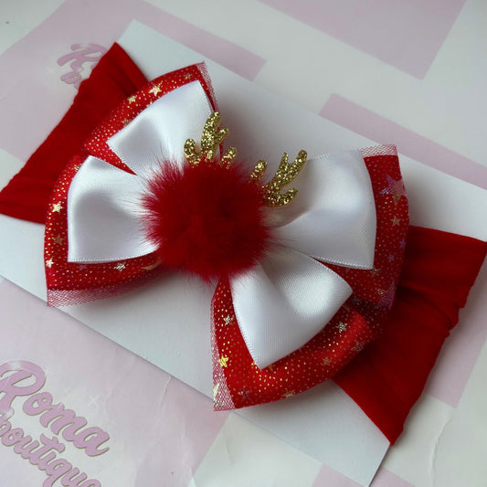 Reindeer Pom Pom Bow