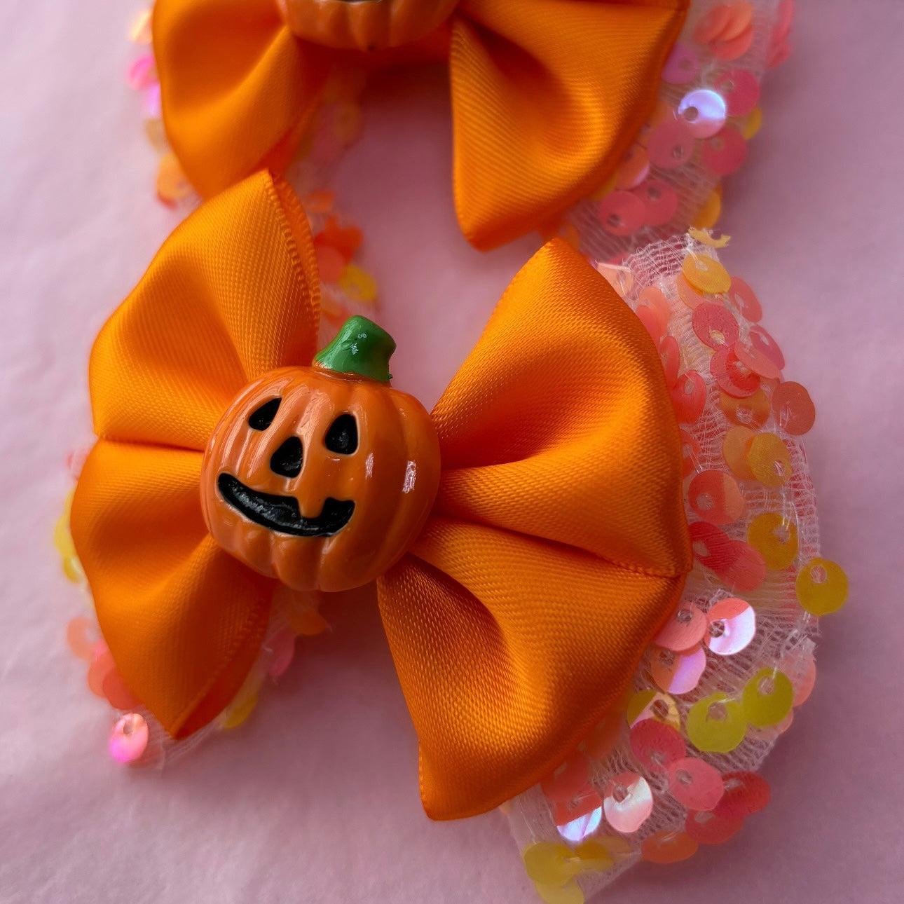 Pumpkin Sequin Pigtail Bows