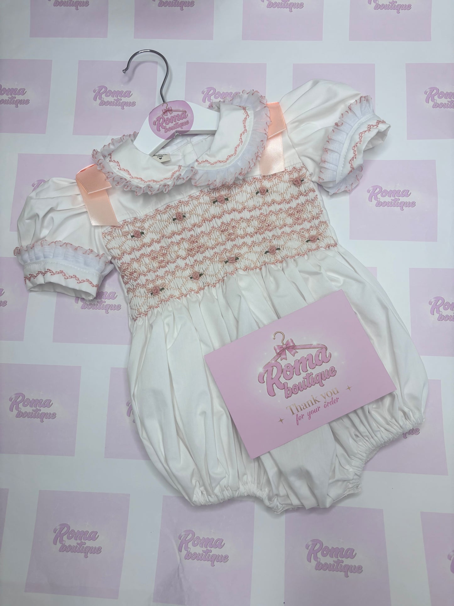Cream & Peach Smocked Romper
