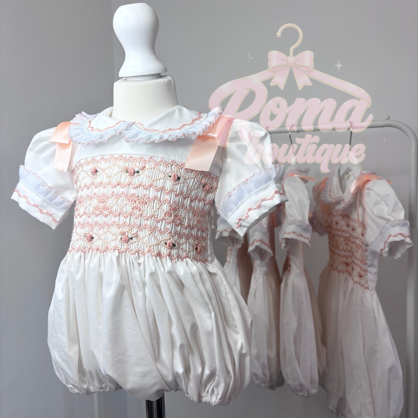 Cream & Peach Smocked Romper