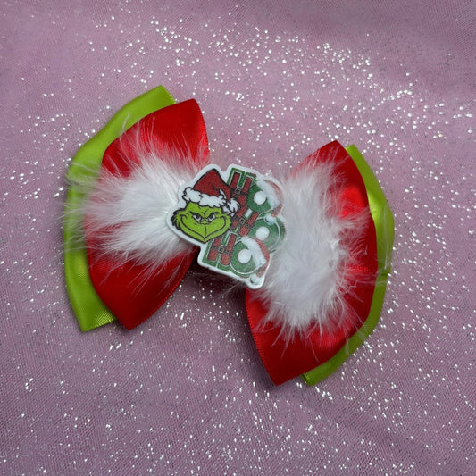 Fluffy grinch bow (headband or clip)