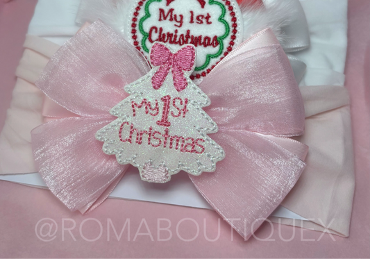 Pink first Christmas (headband or clip)