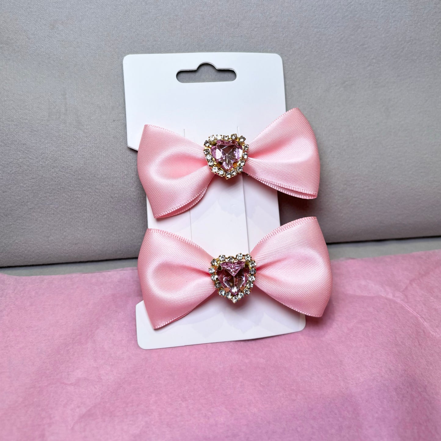 Diamanté pink heart pigtail clips