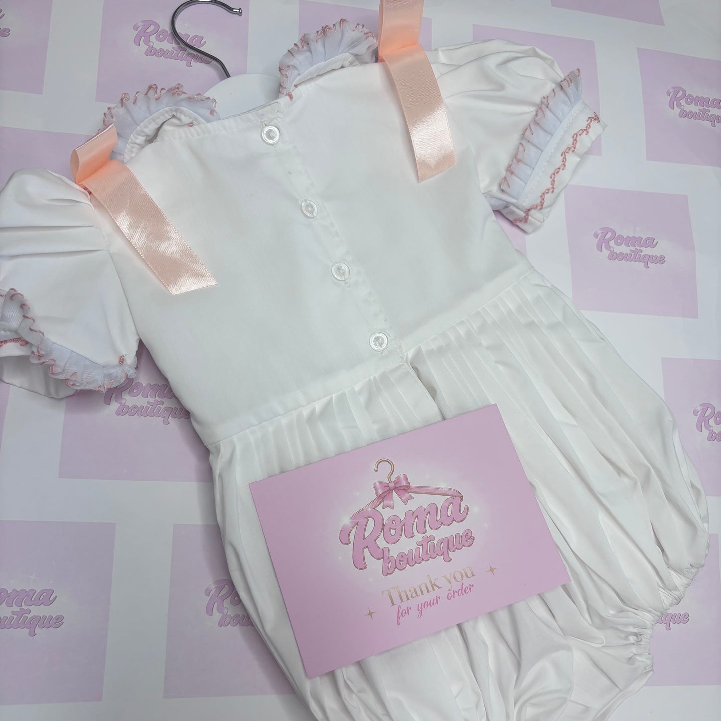 Cream & Peach Smocked Romper
