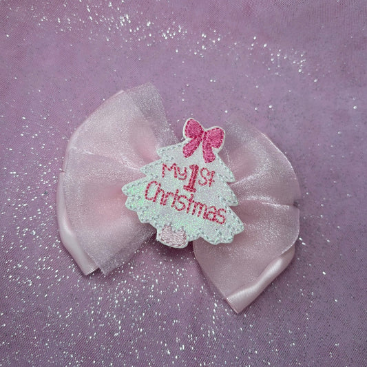 Pink first Christmas (headband or clip)