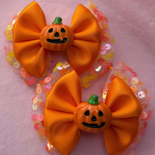 Pumpkin Sequin Pigtail Bows