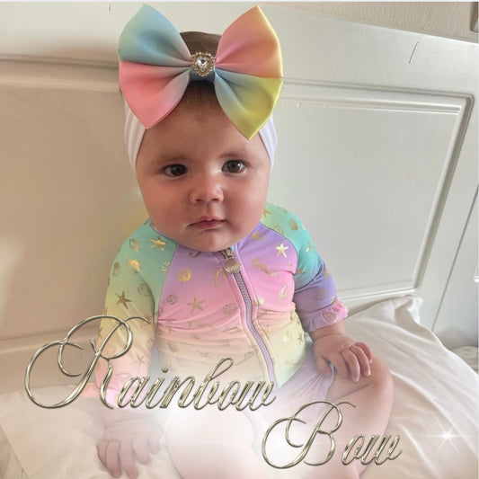 Rainbow Heart Bow Headband